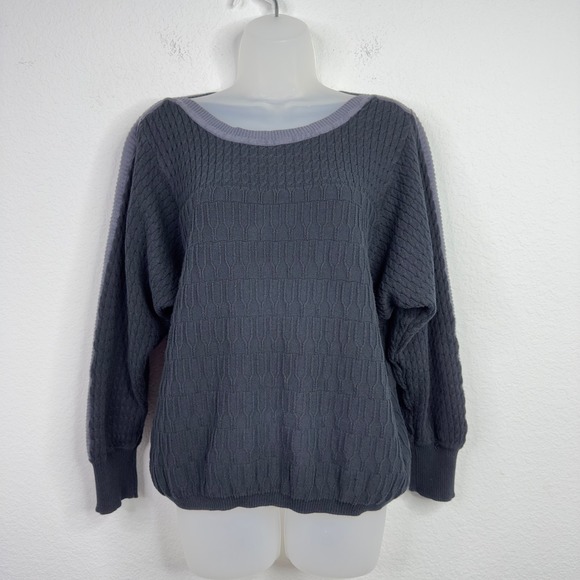 Prana Sweater Womens L Black Grey Margo Organic Cotton Cable Knit Preppy Casual - Picture 1 of 8